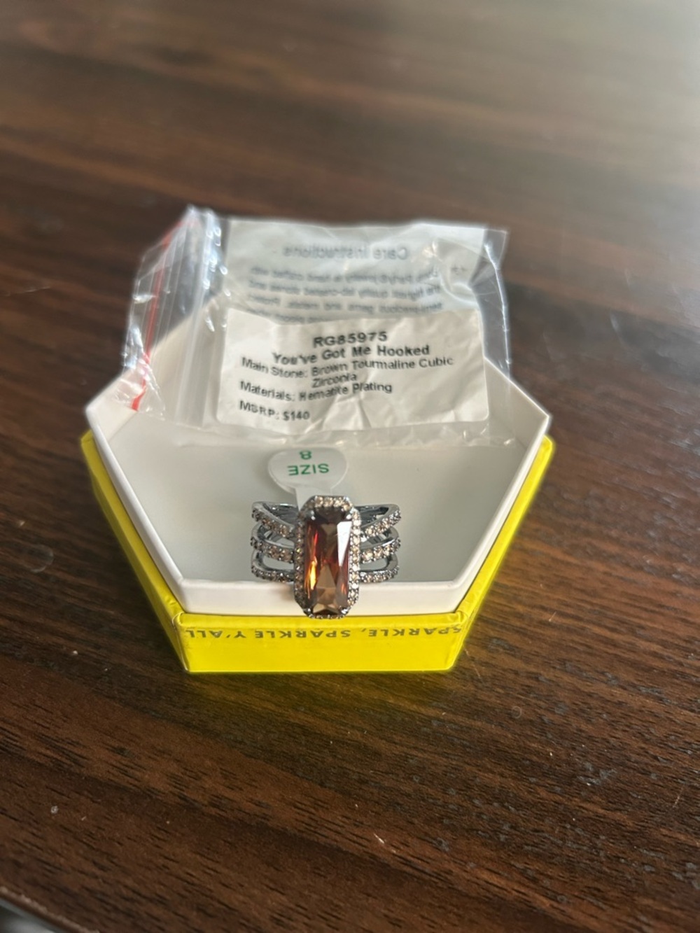Bomb Party OG Ring RG85975 You’ve Got Me Hooked Brown Tourmaline on Hematite-sz8